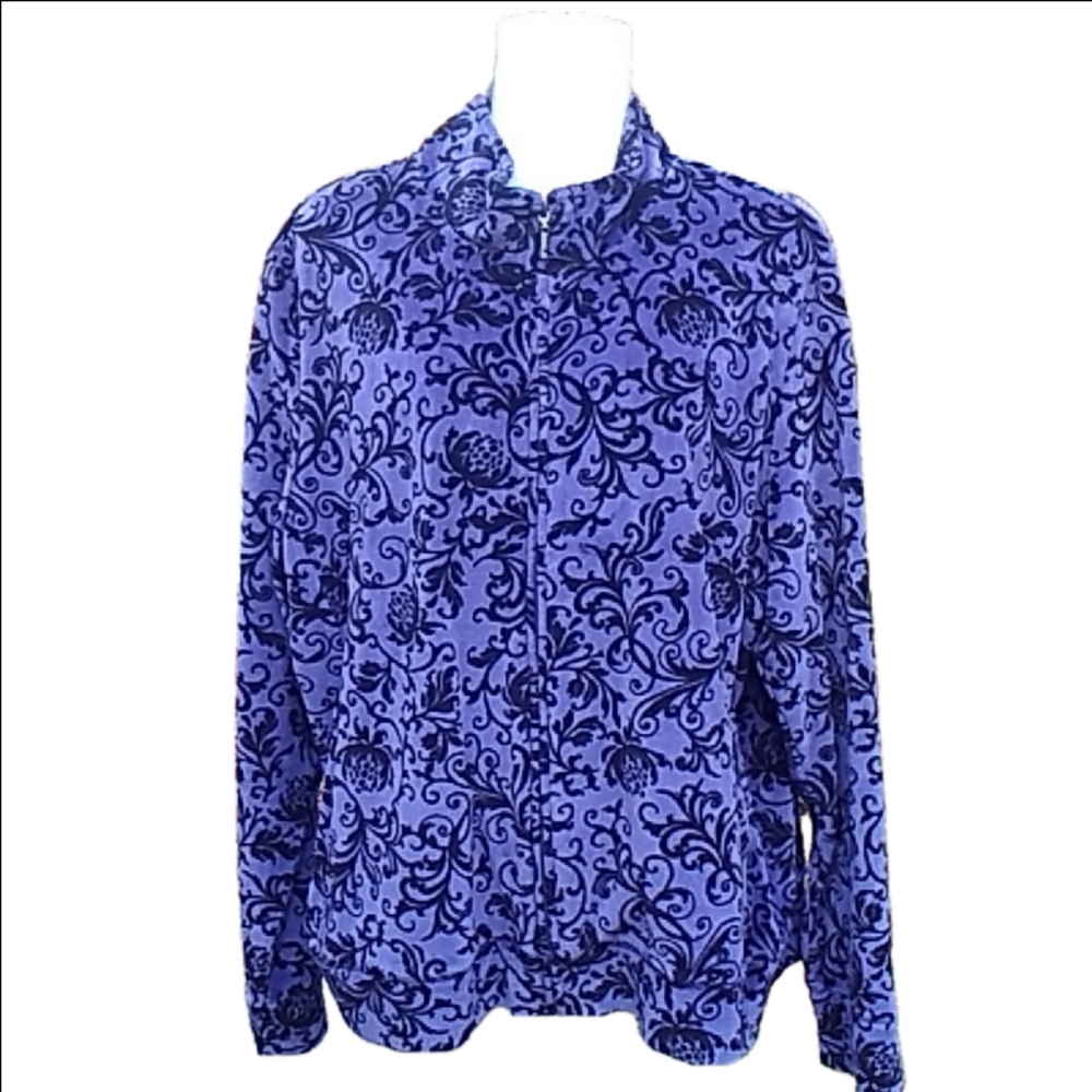Northern Reflections Velour Purple with Black full Zip Track Jacket Women L Y2K